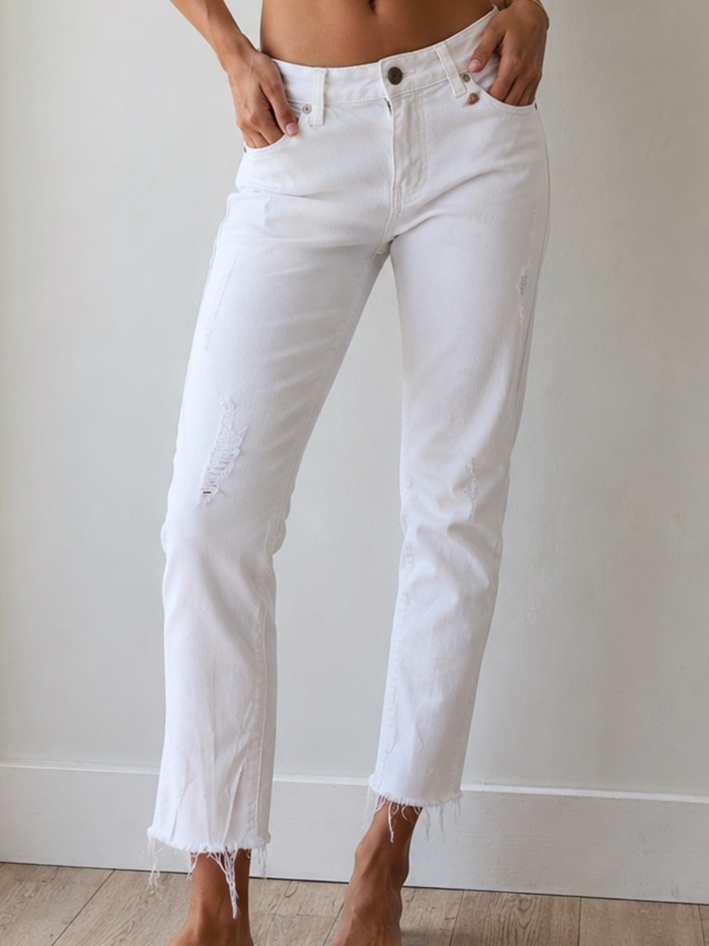 PAIGE White Straight Leg High-Rise Jeans